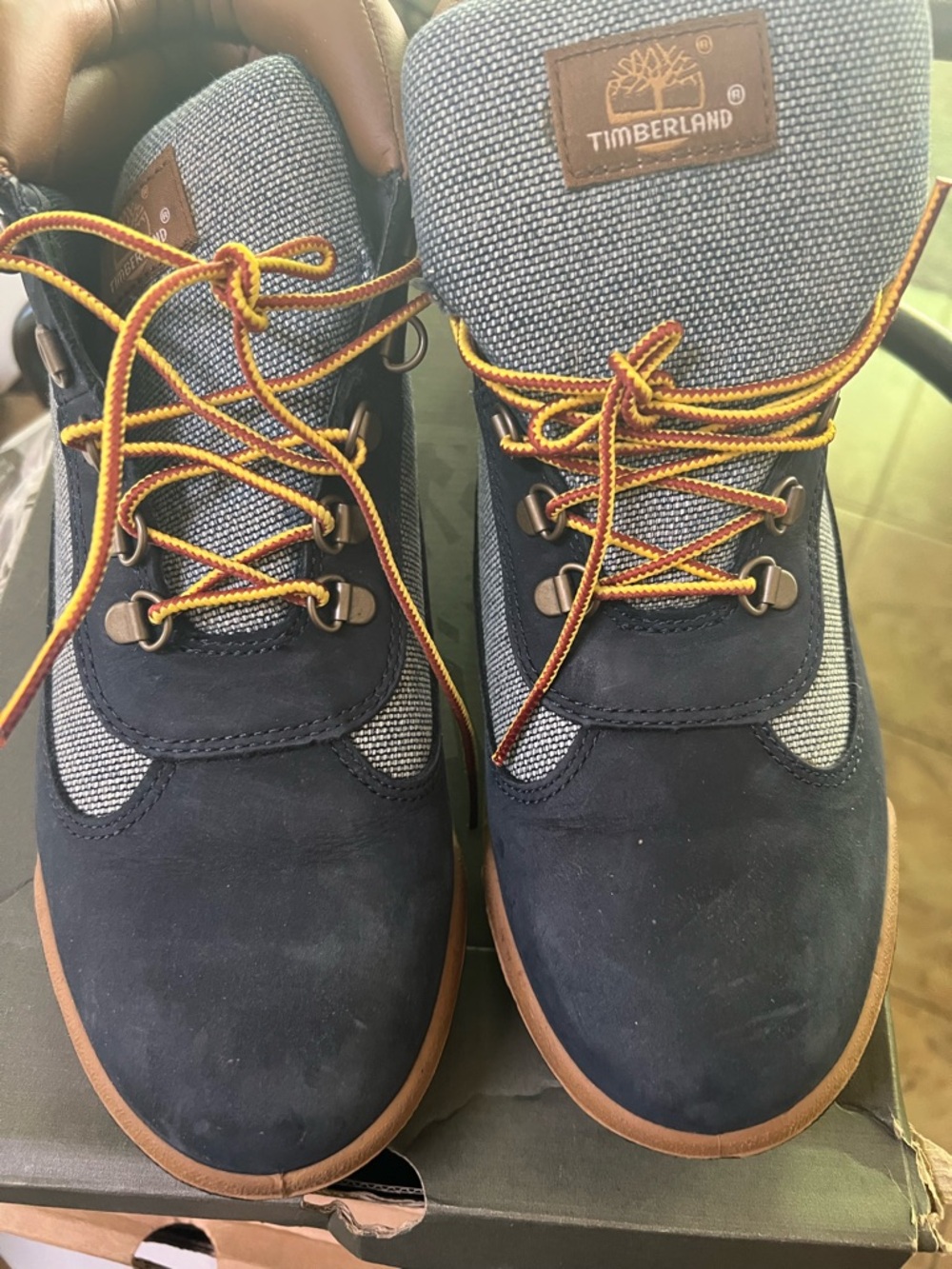 Timberland Navy and Tan Nubuck Trail Hiking Boots